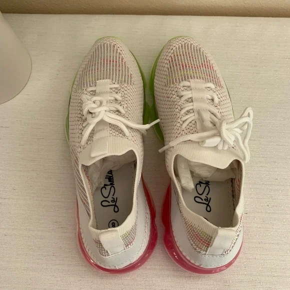 New La Sheela White Elastic Mesh Lace Slip On Fashion Sneakers Women’s 8 - Picture 9 of 13